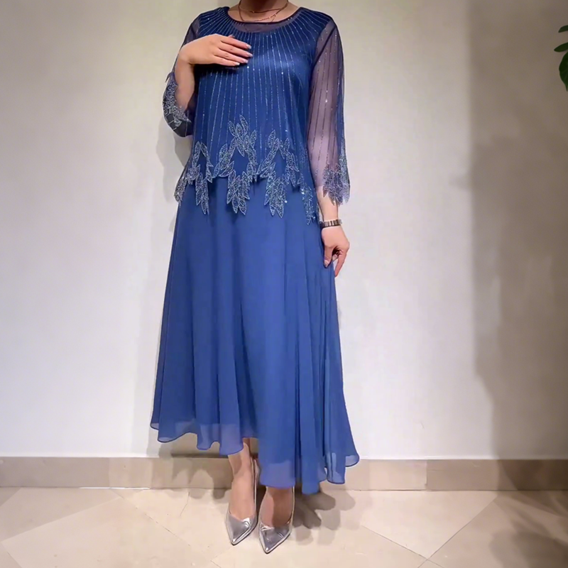 Ewa&Co™ Elegancka, jednokolorowa sukienka z błyszczącą, przezroczystą warstwą wierzchnią