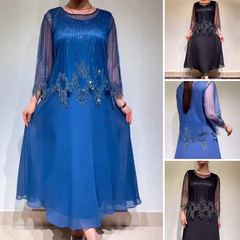 Ewa&Co™ Elegancka, jednokolorowa sukienka z błyszczącą, przezroczystą warstwą wierzchnią