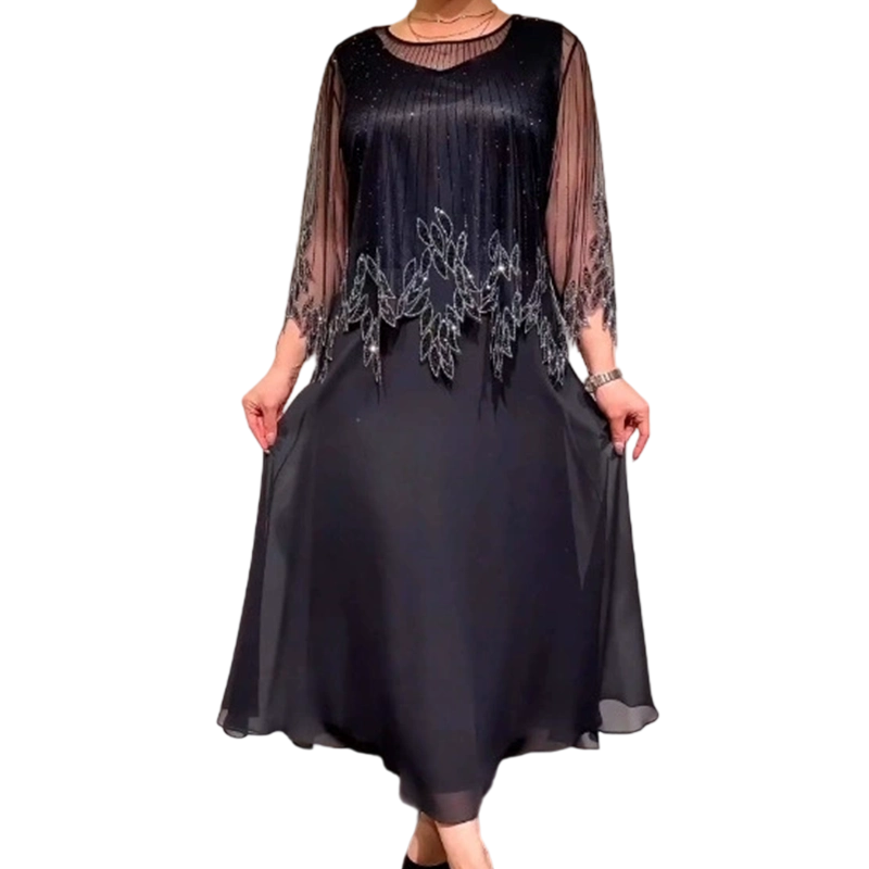 Ewa&Co™ Elegancka, jednokolorowa sukienka z błyszczącą, przezroczystą warstwą wierzchnią