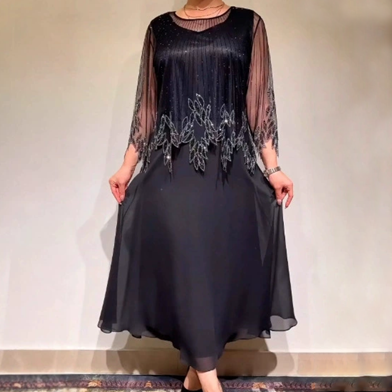 Ewa&Co™ Elegancka, jednokolorowa sukienka z błyszczącą, przezroczystą warstwą wierzchnią