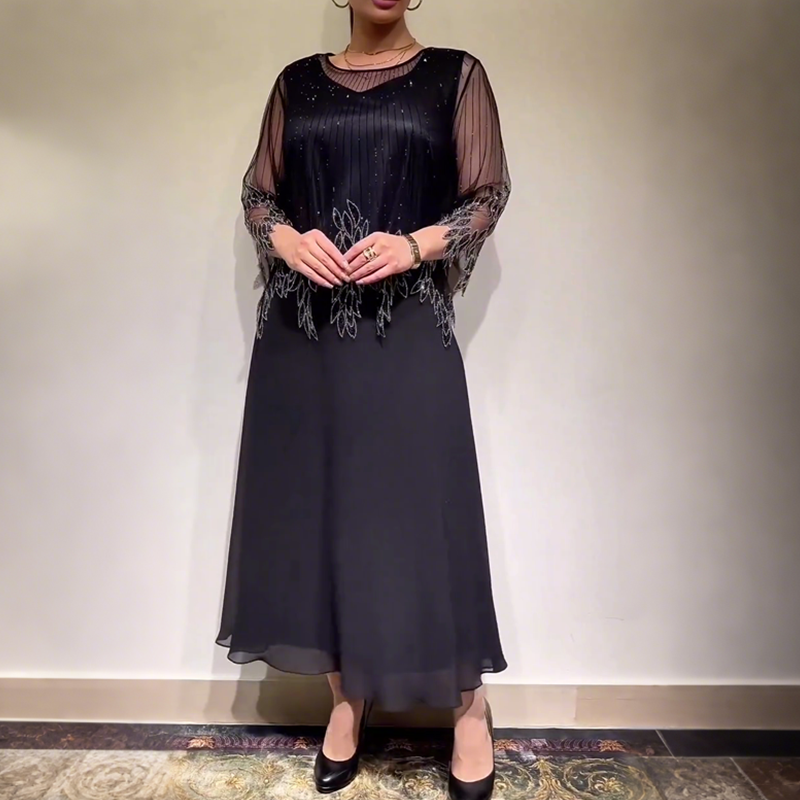 Ewa&Co™ Elegancka, jednokolorowa sukienka z błyszczącą, przezroczystą warstwą wierzchnią