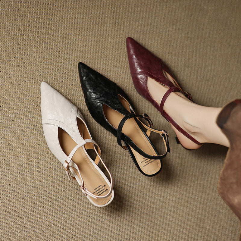 Ewa&Co™ Czarne Skórzane Szpilki Autentyczne