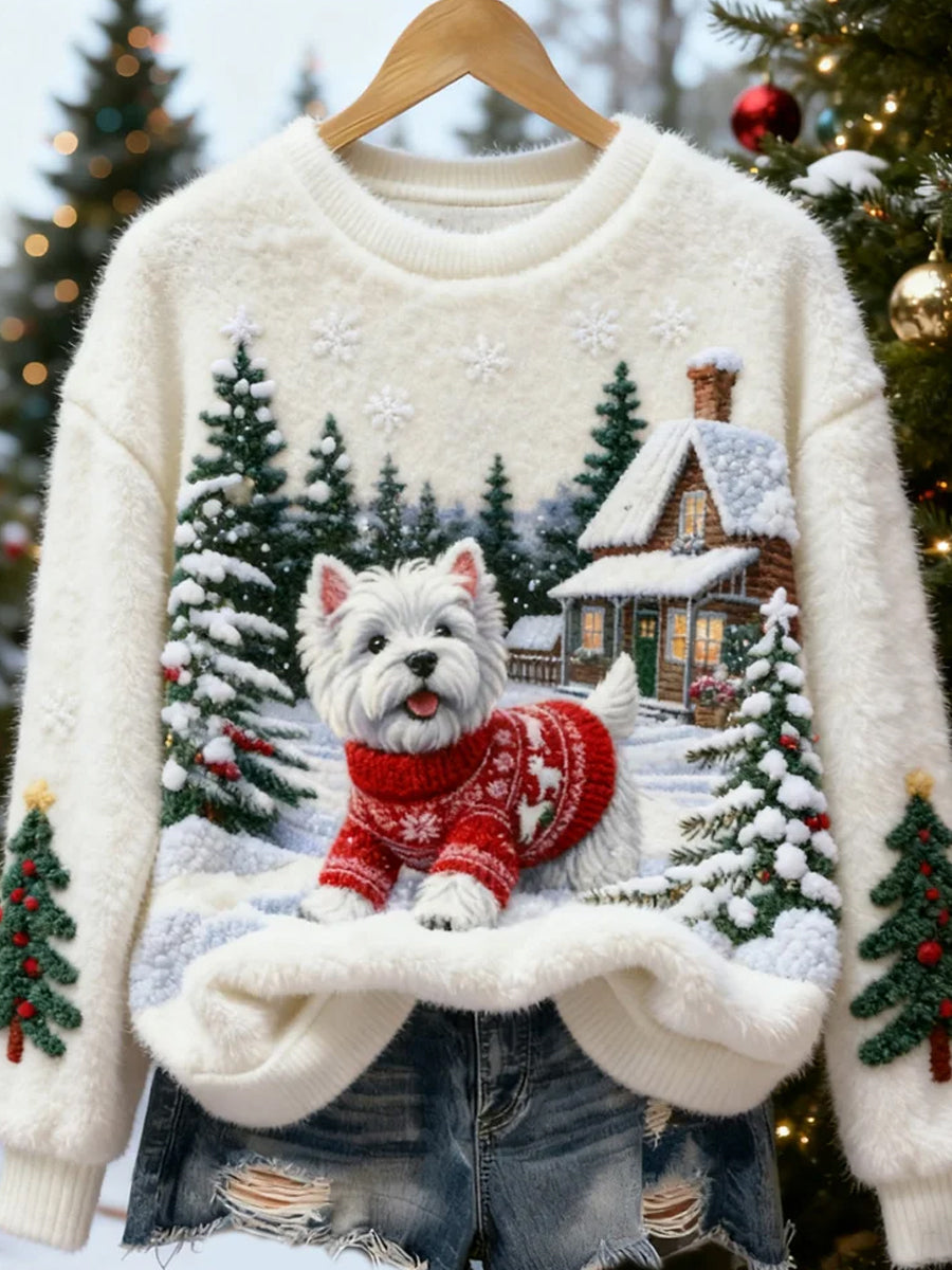 Ewa&Co™ Damskie Retro Animal Boże Narodzenie Art Print Casual Top flanelowy