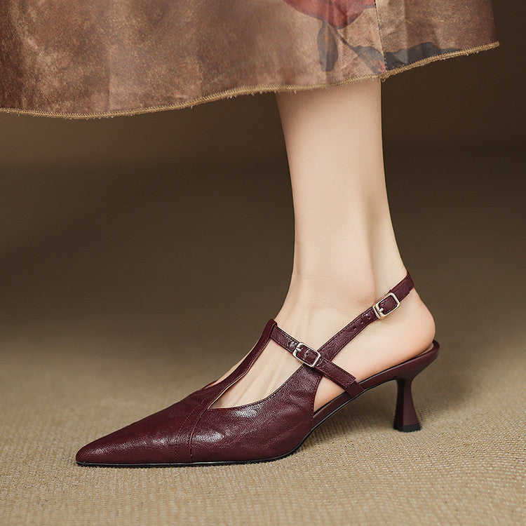 Ewa&Co™ Czarne Skórzane Szpilki Autentyczne