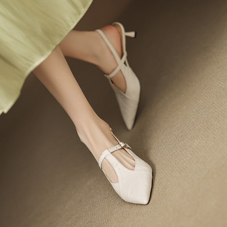 Ewa&Co™ Czarne Skórzane Szpilki Autentyczne