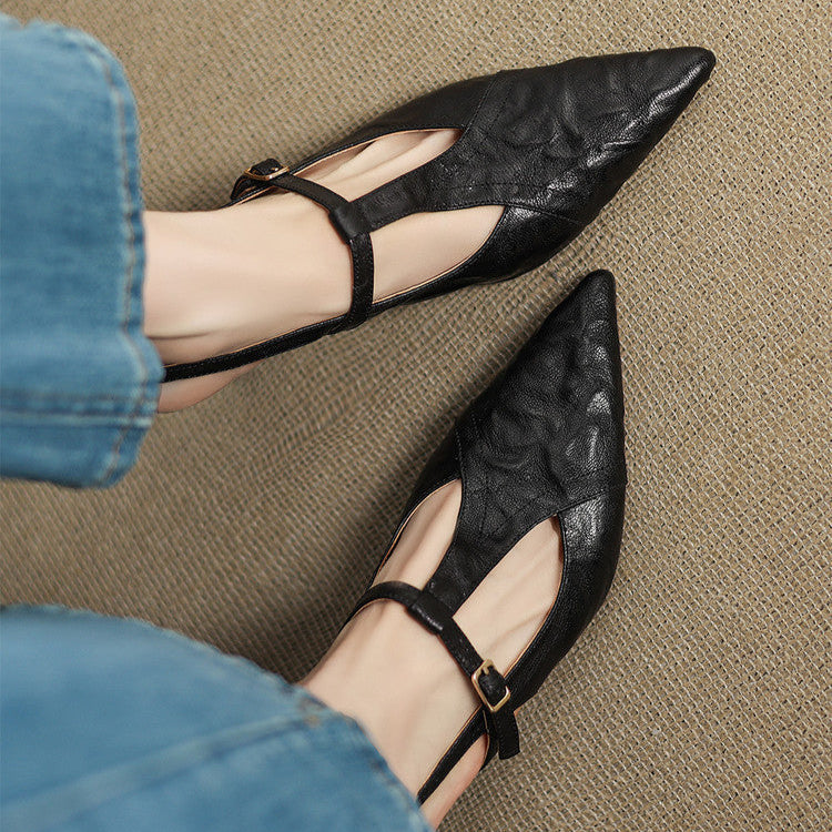 Ewa&Co™ Czarne Skórzane Szpilki Autentyczne