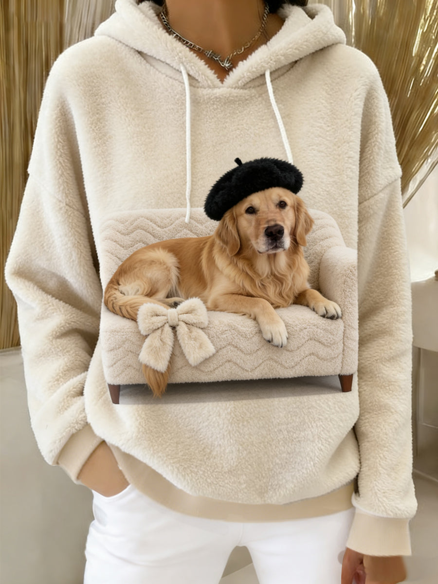 Damska wygodna flanelowa bluza z kapturem Retro Animal Art Print